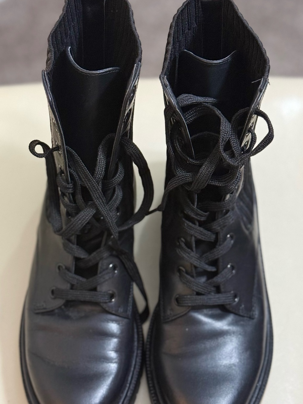 Sam Edelman Black Leather Lace-Up Combat Boots